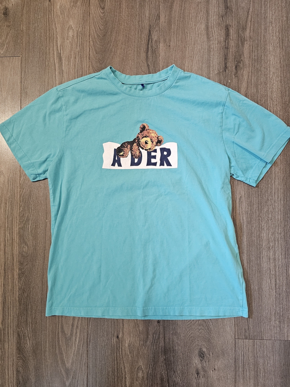 Ader Error Turquoise Teddy Logo Short Sleeve Tee- Size Medium